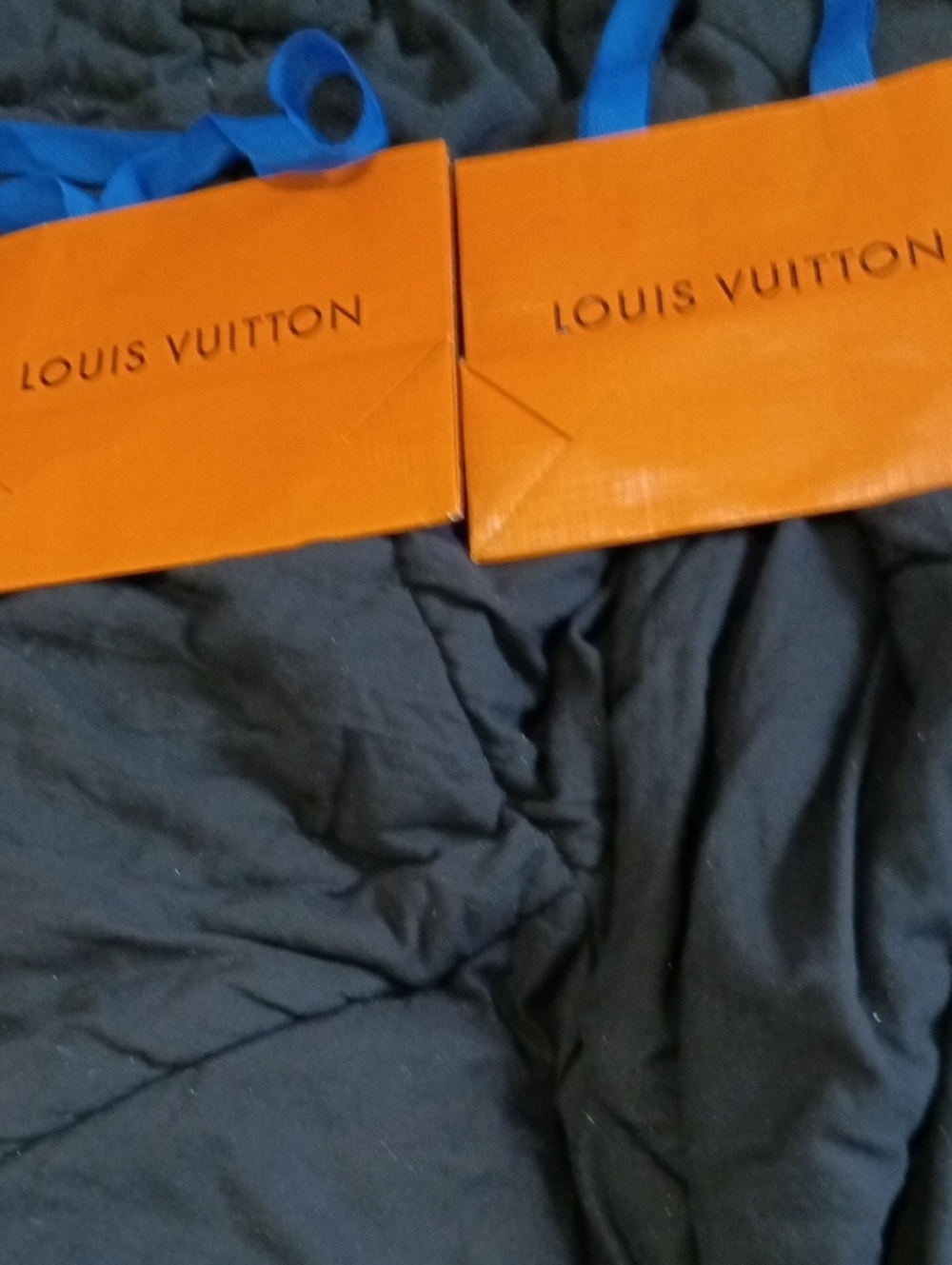Louis Vuitton Orange Gift Bags with Blue Ribbon Handles(2) Small Sz